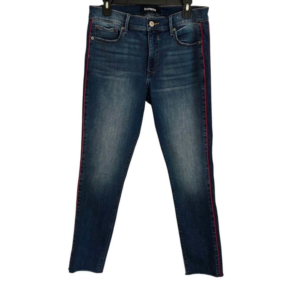 Express Denim Perfect Ankle Legging Jeans Blue Red‎ Side Stripe Mid Rise 12R